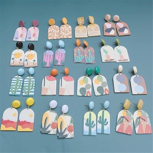 AOMU Cute Colorful Plant Acrylic Cactus Drop Earrings for Girls Women Children Birthday Gift Lovely Jewelry