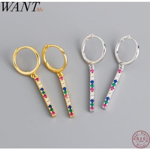 WANTME New Real 100% 925 Sterling Silver Multicolor CZ Geometric Hanging Strip Studs Earrings for Women Fine Jewelry Gift 2020