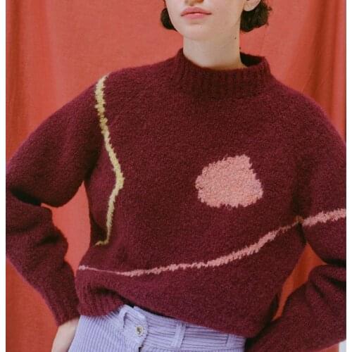 Women Casual All-Match Retro Painted Lines Short Waist Sweater Knit Sweater