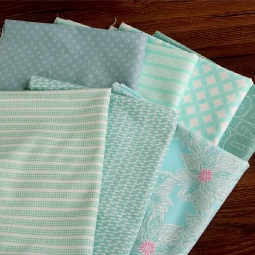 1 Yard Blue Series 100% Cotton Fabrics Stripes Flower Printed Tissue Patchwork Cloth DIY Sewing Clothing Dress Garments Material