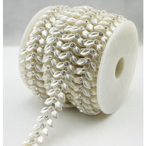 19mm Ivory Wing Pearl Rhinestone Chain Trims Sewing Wedding Decoration LZ178