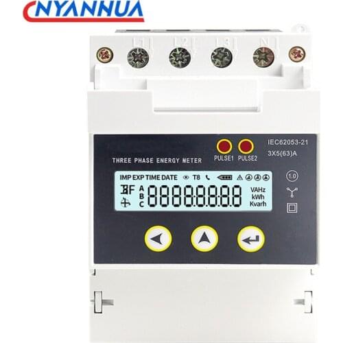 3 Phase DIN Rail Multifunction Energy Meter Backlit LCD Screen Pulse/RS485 Modbus RTU Output AC DFPM93