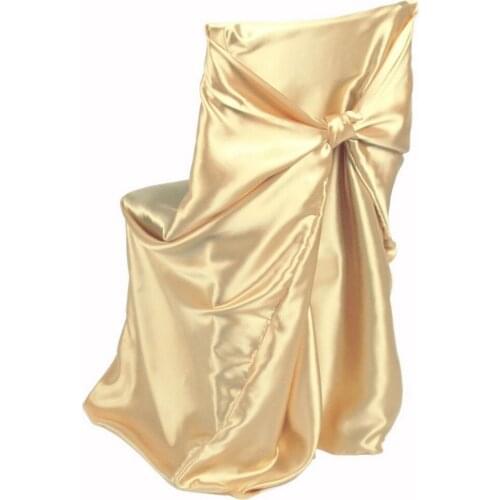 50Pcs Gold Self Tie Satin Chair Cover For Universal Normal Chair For Wedding Party Banquet Free Shipping