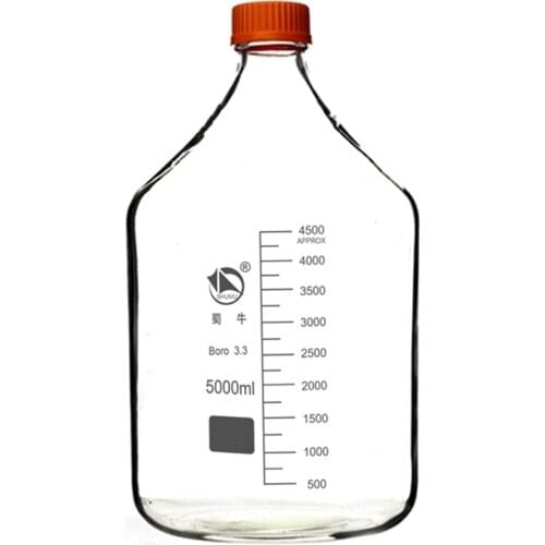 5000ml,Glass Reagent Bottle,Blue Lid,Transparent,5 Litre,Graduation 4500ml,Laboratory Glassware