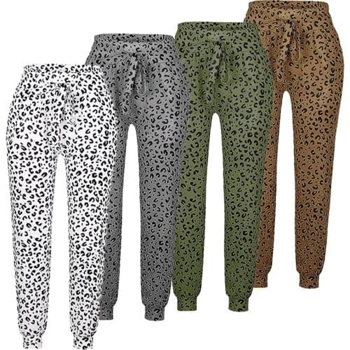 Women Streetwear Casual Leopard Print Drawstring Elastic Waistband Loose Pants Trousers