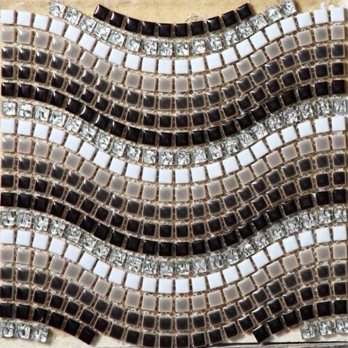 Black White Silver Grey Wave Ceramic Mixed Electroplating Crystal Glass Mosaic Tiles Bathroom Bedroom Floor Art Design Stickers