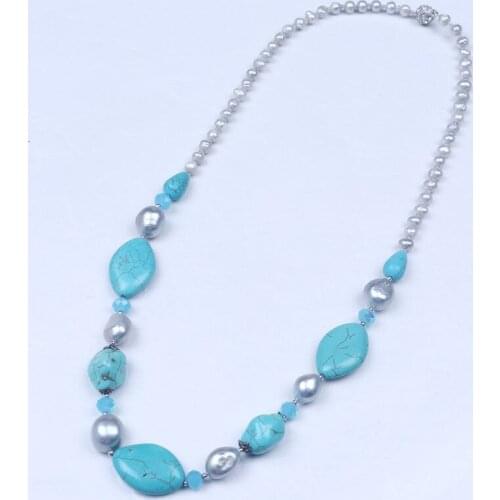 Daking new design gray potato pearl irregular stone beads necklace with magnetic clasp bohemian necklace