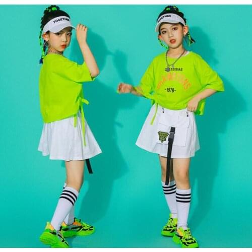 Kids Jazz Costume Hip Hop Girls Clothing Crop Tops White Mini Skirt Stage Show Outfits For Performance Modern Dancing Clothes