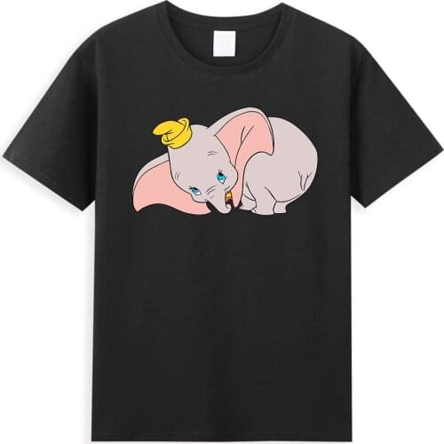 Cartoon Disney Graphic Men T Shirt Kawaii Dumbo Print T-Shirts Male Cotton Crewneck Short Sleeve Hipster Simplicity Mens Top Tee