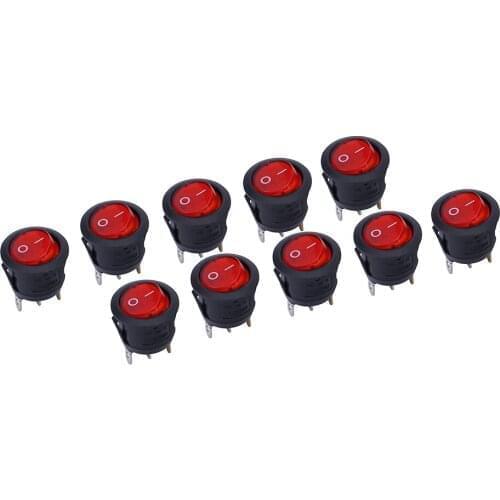 6A250V 10A125V KCD1-105N Red light Button Rocker Switch 3 Pin Rocker Power Switch Round Rocker Switch 10pcs/lot