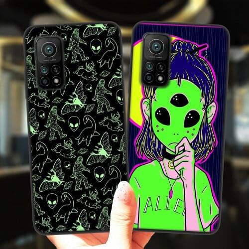 Cute Alien Space Black Phone Case For Xiaomi Mi 10T Lite Redmi Note 9S 7 8 9 10 Note10 Pro 8T 9C Capa Soft Silicone Back Cover