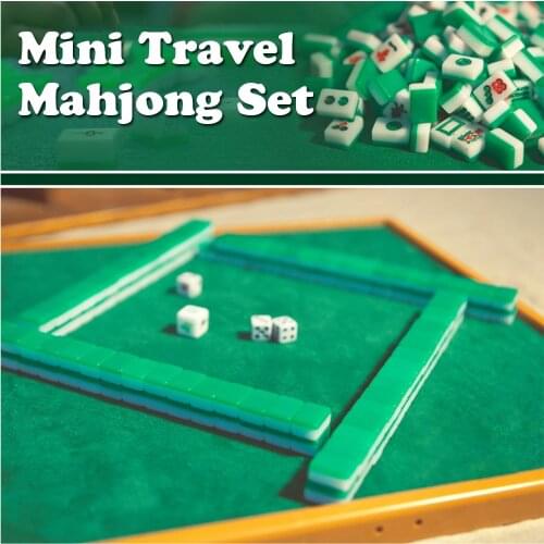 Mini Mahjong Set with Folding Mahjong Table Portable Mah Jong Game Set For Travel Family Leisure Time Entertainment Accessories