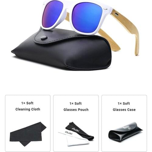 Ablibi Mens White Temple Bamboo Wood Sunglasses Non-polarized Eyewear for Women in Leather Case