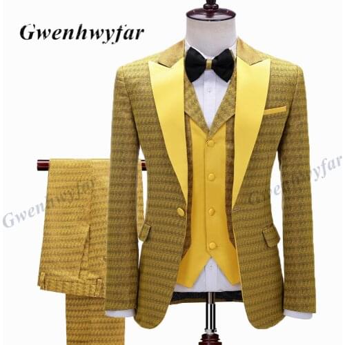 Gwenhwyfar Gold Costume Homme Mariage 2021 Groom Men Suit Slim Fit Best Man Tuxedo Bridegroom Wedding Suits For Men 3 Pieces