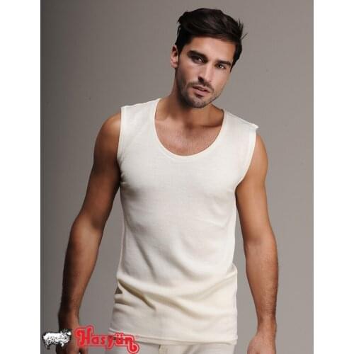 Male Wool Wide Strap Singlet, Woolmark Blend Certified, Cold Weather For Natural Wool
