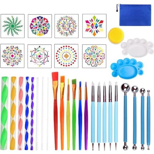 35Pcs Mandala Dotting Tools Kits Painting Tools Kits Brushes Paint Tray Paint Brushes Rock Painting Canvas Rocks Fabrics Art