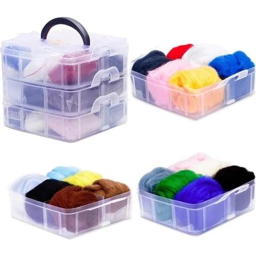 Nonvor 18 Colors Merino Felting Wool Core Wool for Beginners Soft Roving Felting Wool Fibre Yarn Roving with Plastic Storage Box