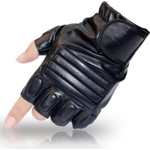 Men Black PU Leather Tactical Glove Army Military Sport Gym Fitness Cycling Glove Half Finger Driving Glove