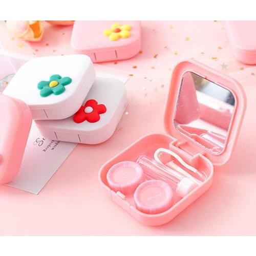 Q Portable Travel Kit Square Easy Carry Cute Flower Box Zyomy Plastic Eye Care Holder Invisibility Glasses Case Nursing Bins