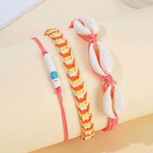 Rainbow Shell Bracelet Bohemian Handmade Jewelry Adjustable Women Braided Wax Rope Bracelet for Summer Beach Accessories