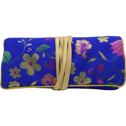 Luxury Portable Jade Silk Satin Flower Jewelry Roll Travel Pouch Cosmetic Makeup Storage Bag 3 Zipper Foldable Women Coin Purse