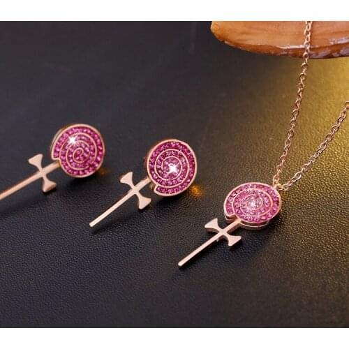 Summer sweet lollipop Crystals from Swarovskis earrings Exquisite Titanium Steel Barrel Sugar Antenna Necklace Wedding Jewelry