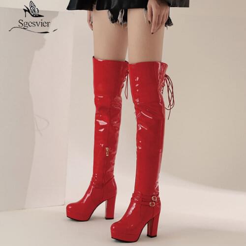 Sgesvier Super High Heels Over The Knee Boots Women Platform Thigh High Boots Ladies Autumn Winter Long Boots Shoes Black White