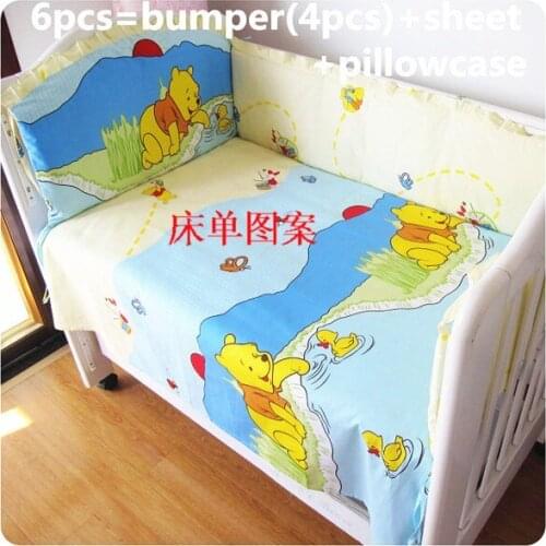 Discount! 6pcs baby bedding set 100% cotton crib baby cot sets baby bed bumper ,include(bumper+sheet+pillowcase)