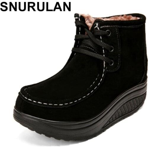 SNURULAN High Top Sport Running Shoes Platform Fitness Slimming Sneakers Winter Warm Plush Thanksgiving Mother Shake ShoesE592