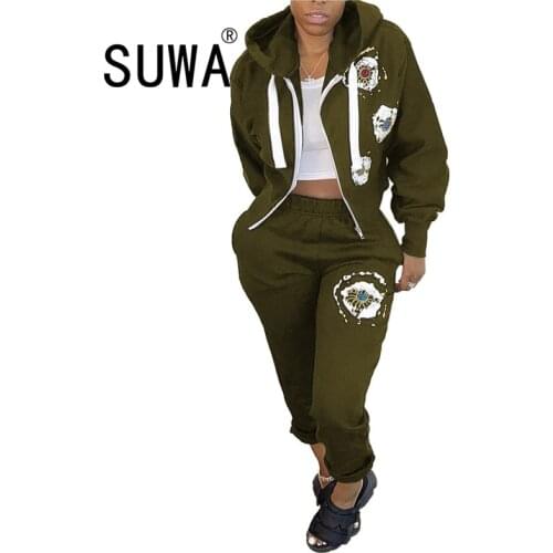 Vintage Casual Track Suit Women Two Piece Outfits Long Sleeve Cool Girl Jacket Top Baggy Pants Matching Sets Wholesale