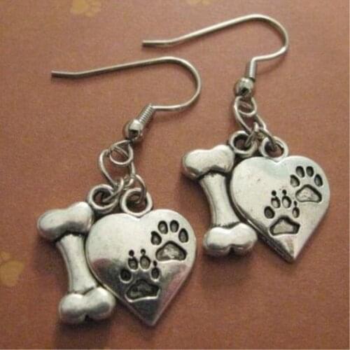 PUPPY DOG EARRINGS with Dog Bone and Paw Prints - Cute Dangle Earrings.earrings for women 2021