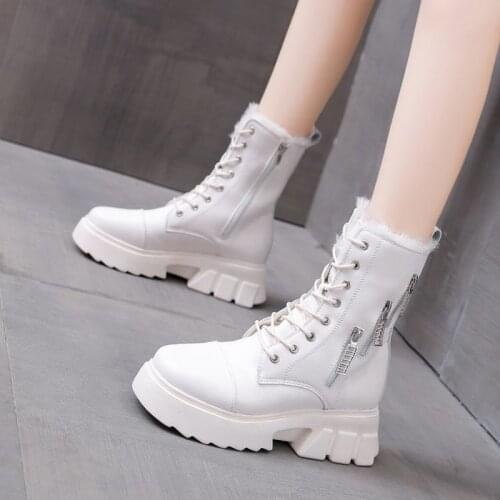 Women Snow Boots Warm Plush Mid-calf Boots Causal Shoes Martin Booties Platform Thick Sole Lace Up Winter Shoes