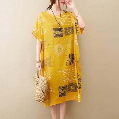 Thin Soft Cotton Linen Print Floral Vintage Dress 2021 New Arrival Summer Beach Style Dress Holiday Travel Casual Women Dress