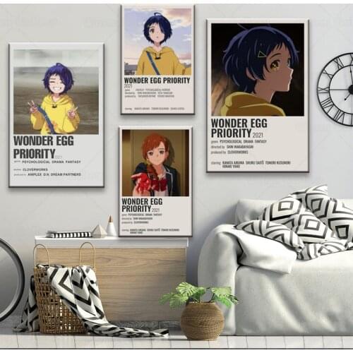 2021 Anime characters Pin di Wonder Egg Priority Posters Decor Poster Wall Sticker Living Room Bar Cafe Decoration Pictures