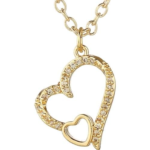 2021 Korean Fashion Costume Jewelry Simple Gold Silver Chain Titanium Steel Long Crystal Heart Pendant Necklaces For Women
