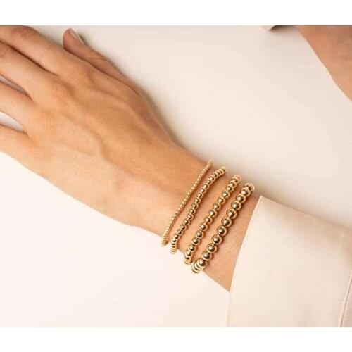 3 PCS/Set 4/5/6mm Stretch Bracelets Gold Balls Silver Color Teen Fashion Tiny Beads Bohemian Boho Jewelry