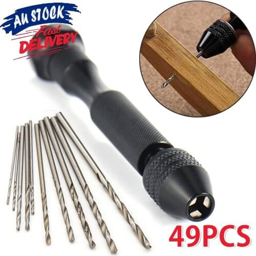 49 pcs Mini Micro Aluminum Hand Drill With Keyless Chuck HSS Twist Drill Bit Woodworking Drilling Rotary Tools Hand Drill Manual