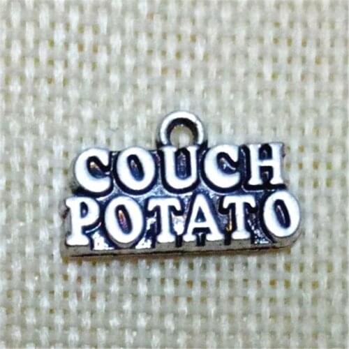 50pcs COUCH POTATO rhodium plated charms 0.8*1.8CM