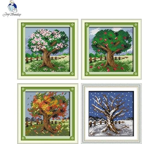 Four Seasons Trees Patterns DIY Handwrok Cross Stitch Kits Printed Canvas Counted Cross-stitch DMC Embroidery Needlework Crafts