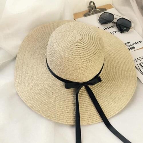 Women Bowknot Straw Hat Sun Cap Wide Brim Big Floppy Foldable Roll up Large Beach Cap Summer Outdoor Hap With UV UPF 50