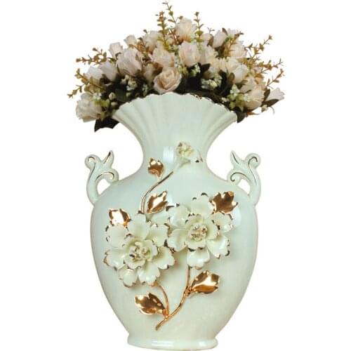 EUROPEAN CERAMICS FLOWER VASE DECOR EMBOSS FLOWER TABLE FLOWER RECEPTACLE ART SCULPTURE HOME OFFICE DECORATION ORNAMENTS R2713
