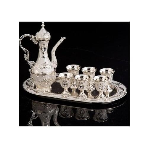 European Russia retro new metal wine pot wine cup creative alloy wine set exquisite gifts home furnishings gold white gold red