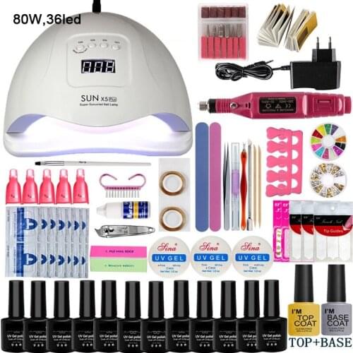 GAM-BEL Nail Set UV LED Lamp Dryer With 18/12 pcs Nail Gel Polish Kit Soak Off Manicure Tools Set electric Nail drill Nail Tools