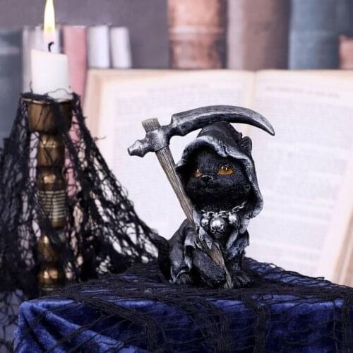 Gothic Cat Sickle Dog Witch Grim Reaper Decoration Resin Black Cloaked Grim Reapers Feline Cat Dog Figurine Halloween Home Decor