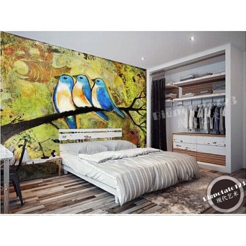 Custom papel DE parede infantil, large-scale murals three blue birds for children room wall vinyl which papel DE parede