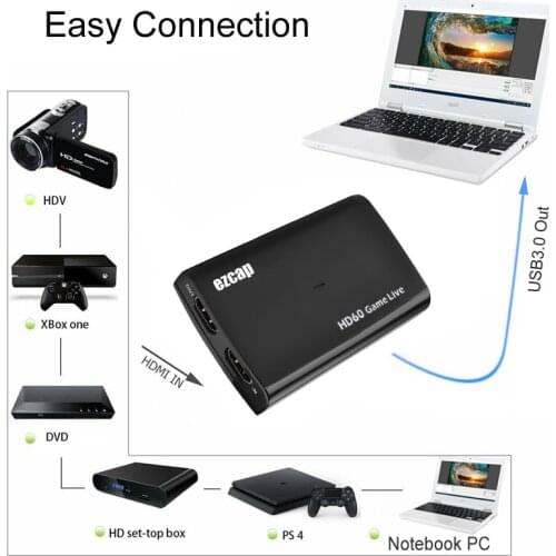 4K 30FPS HDMI Loop Out USB 3.0 Audio Video Capture Card 1080p Game Record Box Mic In for PS4 Camcorder HD Camera Live Streaming