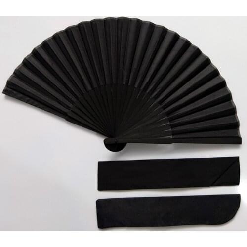 Chinese Vintage Black Hand Fan Silk Fabric Face Bamboo Handle Dance Wedding Party Decorative Fan Classic Home Decor Folding Fan