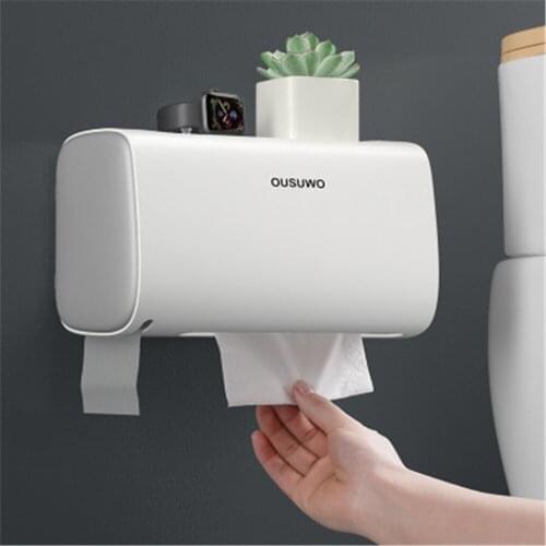 Wall-Mounted Toilet Tissue Holder Adjustable Layer Storage Box Punching Free Waterproof Organizers for Bathroom Home Supplies