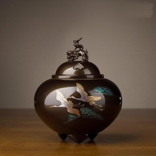 5 inches Japan Takaoka Douki Art Deco Pure Brass Double Crane Incense Burner Home Furnishings gift Handicraft