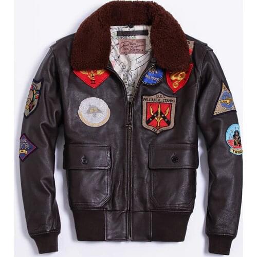 FLY Air Force Bomber Fur Collar Cowhide Genuine Leather Jacket Man G1 Multi-standard Motorcycle Biker Coat Male